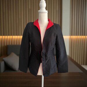 DRAGON SILK Red Black Silk Blend Blazer Jacket Size Medium